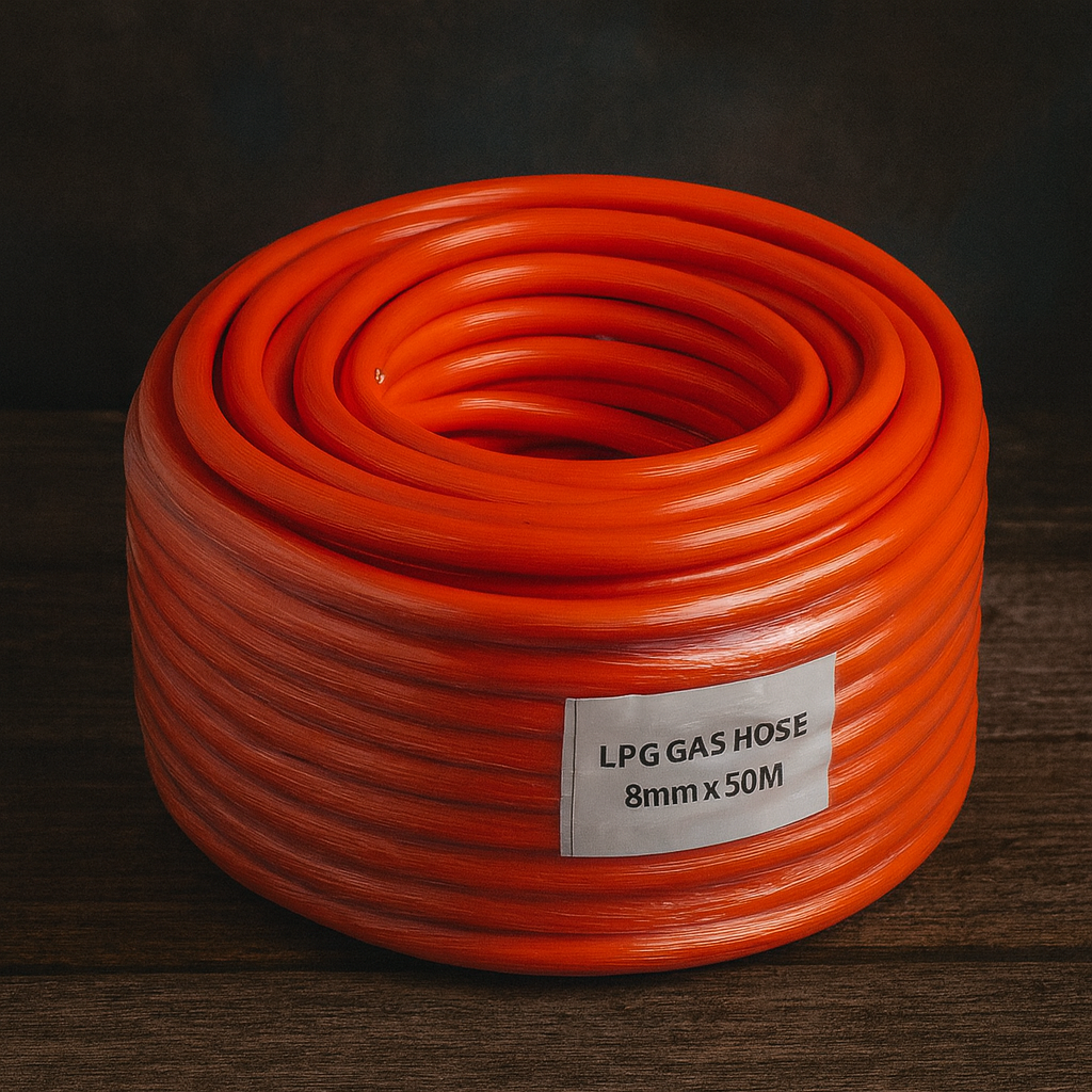 Шланг газовий оранжевий 8 мм, каучук, 50 м, тиск до 25 атм, для побутового та промислового використання