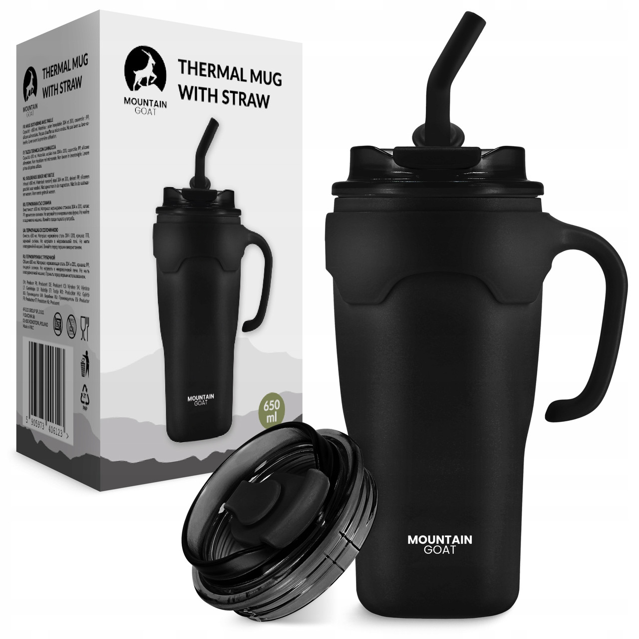 Термокухоль Mountain Goat зі соломинкою 0.65 л Black (P-5905973406123), фото 1