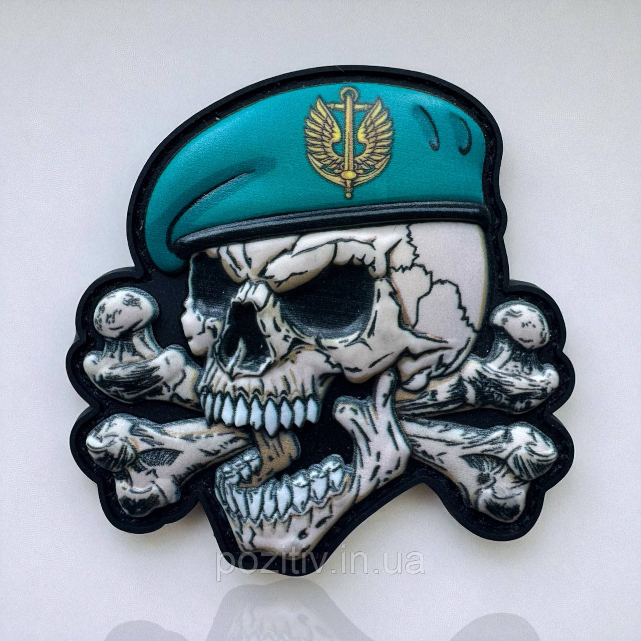 Патч шеврон Череп із кістками в береті Морська піхота налипучці пвх, фото 1