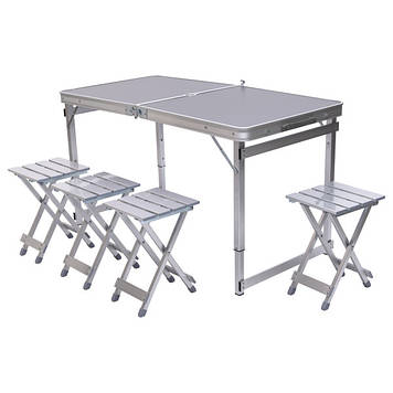 Розкладний стіл + 4 стільці кемпінговий набір для пікніка, риболовлі, відпочинку, туризму Сірий JY-12061G