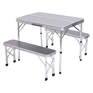 Комплект туристичний стіл + 2 лавки складні меблі Сірий Lugi JY-9060G