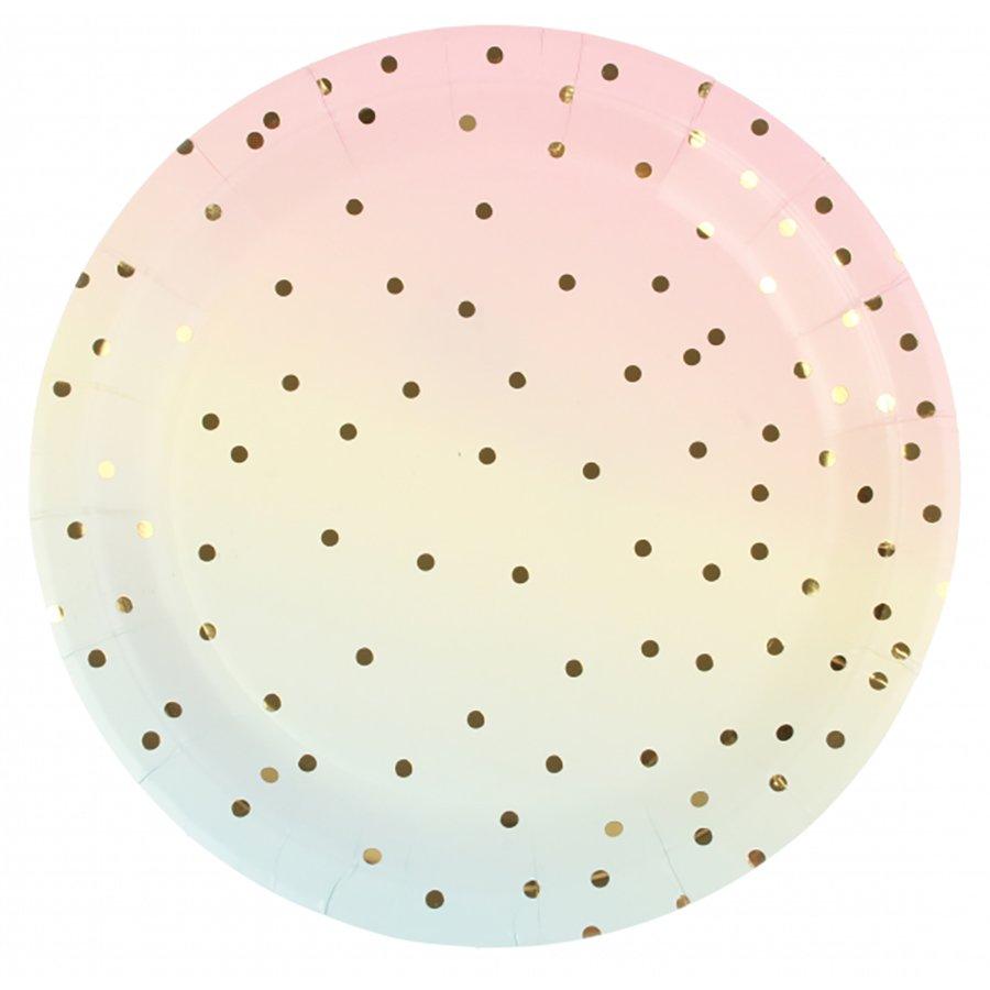 Тарілки градієнт горошок золото
