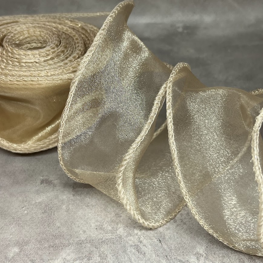 Стрічка Органза з прошитим кантом, ширина ≈4 см, карамельний, арт 018912, упаковка ≈7,5 метрів, карамельний, фото 1