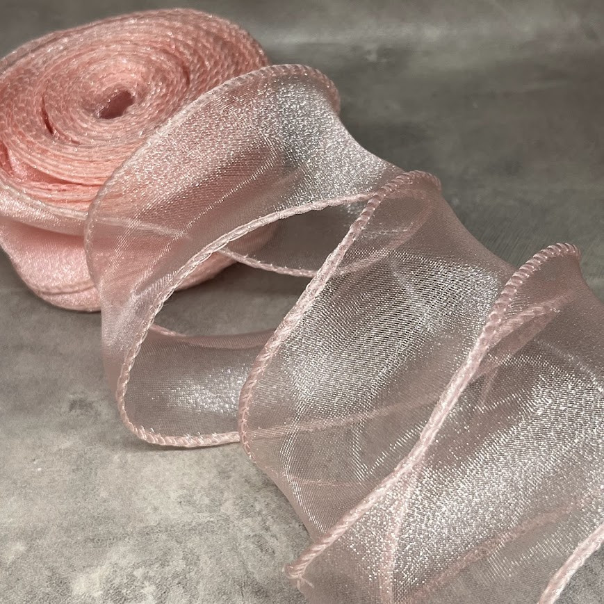 Стрічка Органза з прошитим кантом, ширина ≈4 см, персиковий, арт 018915, упаковка ≈7,5 метрів, Персиковий, фото 1