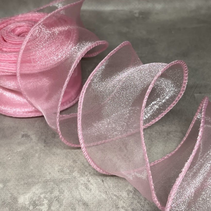 Стрічка Органза з прошитим кантом, ширина ≈4 см, рожевий, арт 018916, упаковка ≈7,5 метрів, Рожевий, фото 1