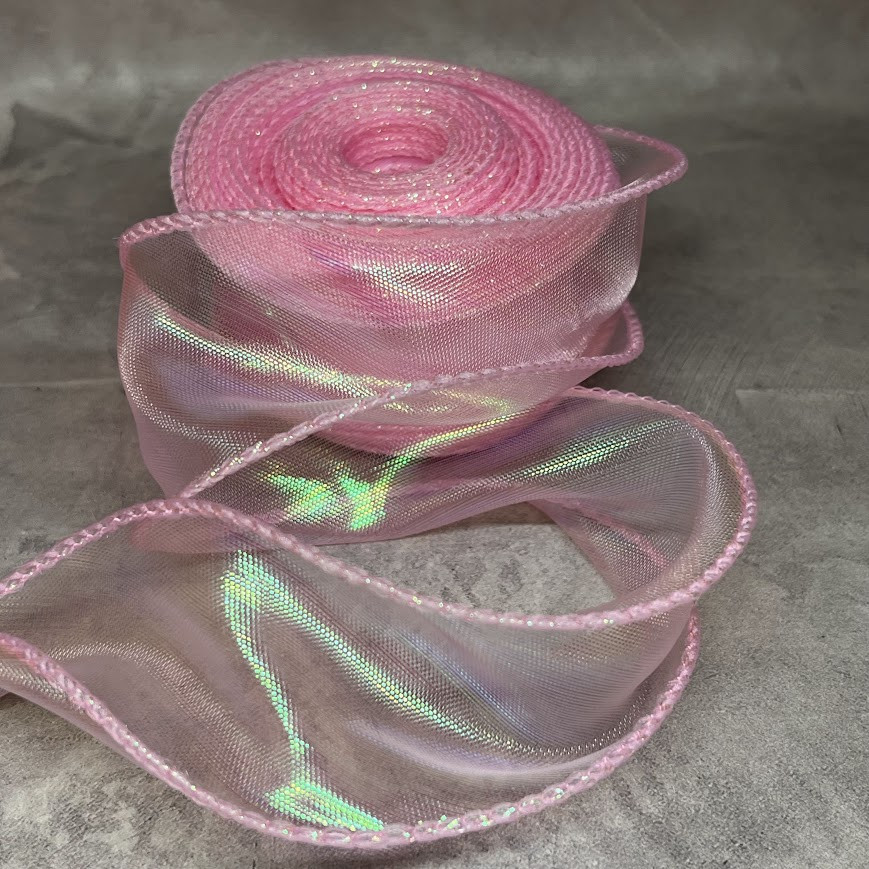Стрічка Органза з прошитим кантом, ширина ≈4 см, рожевий (хамелеон), арт 018923, упаковка ≈7,5 метрів, Рожевий, фото 1