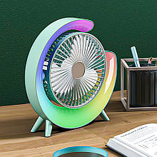 Міні вентилятор настільний акумуляторний із світлодіодним підсвічуванням 235х235х50 мм, від USB, Зелений (2742)