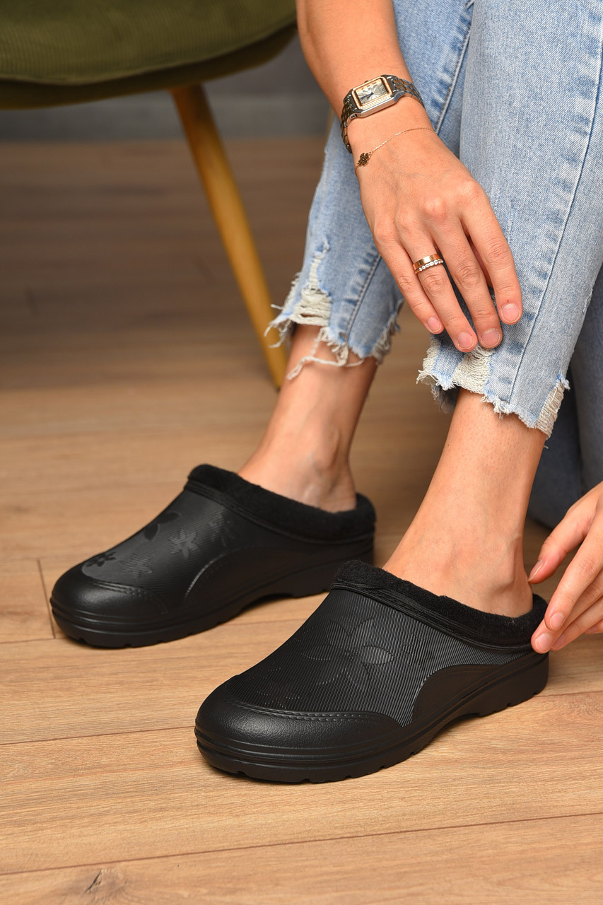 Калоші жіночі без задника утеплені чорного кольору 205044P, фото 1