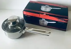 Ковш з кришкою UNIQUE UN-5051 стильний кухонний ковш обсяг 0.8 л діаметр 12 см нержавіюча сталь