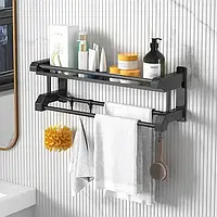 Полиця для ванної кімнати з вішалкою для рушників подвійна 40 см висока стійка до вологи стильний дизайн