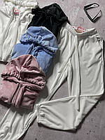 Велюровий костюм жіночий укорочений кофточка на блискавці з капюшоном і штани на гумці 42-46