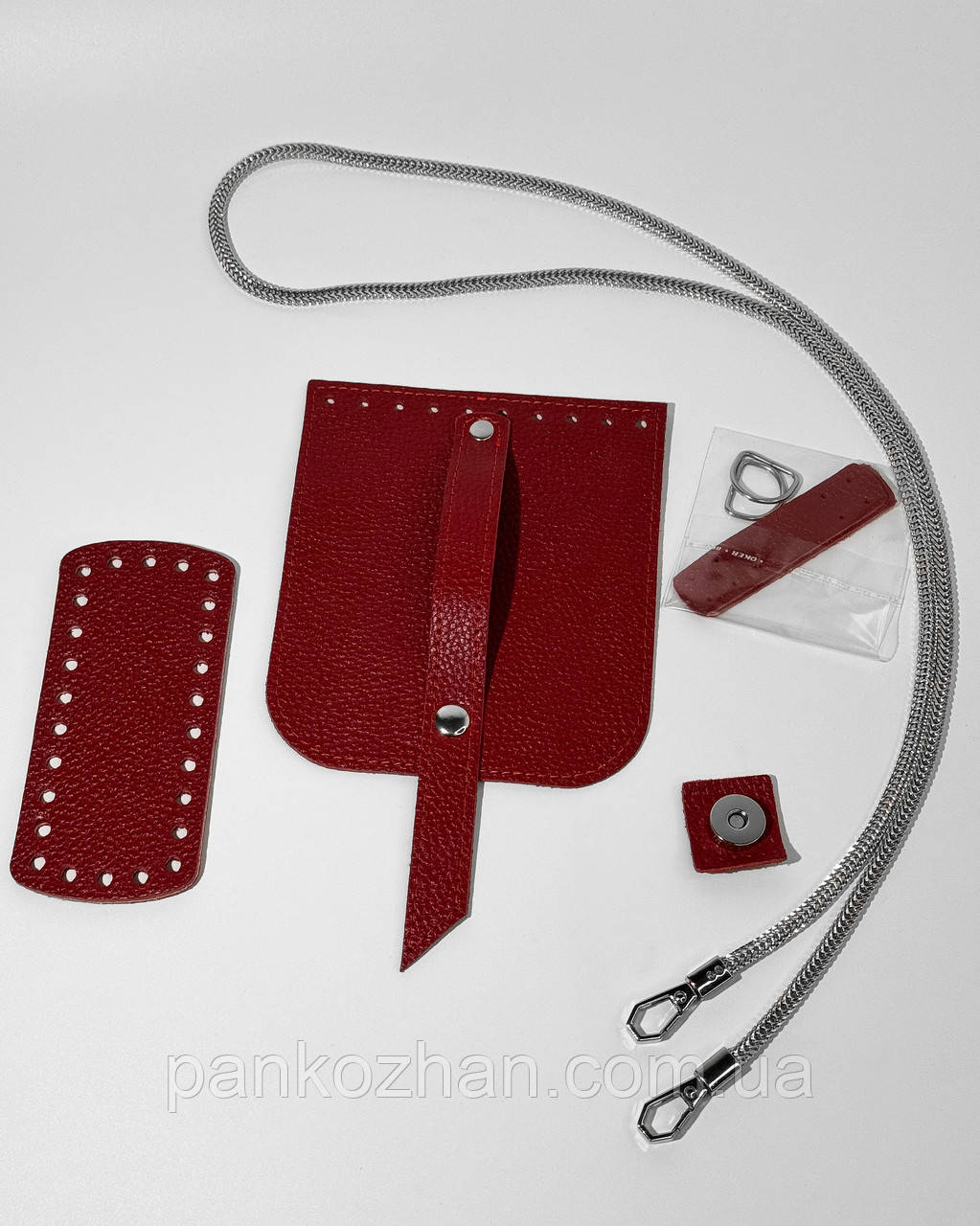 Набір шкіряної фурнітури для МК Mini Bag червоний флотар натуральна шкіра, фото 1