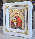 Ікона Пресвята Богородиця Почаївська в білому дерев'яному фігурному кіоті під склом, кіот 18*16, сюжет 10 × 12, фото 2