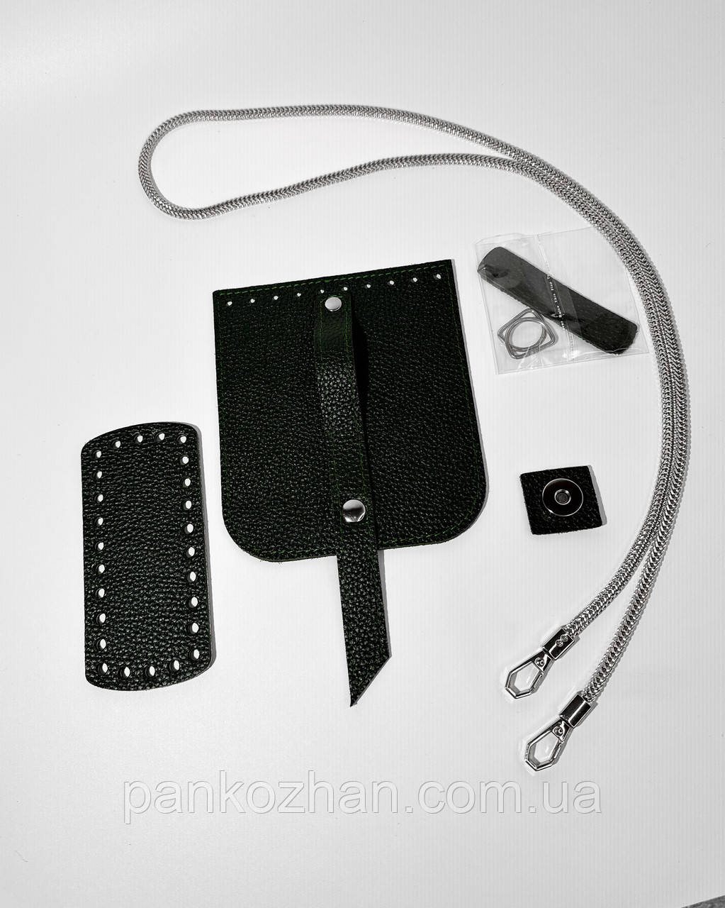 Набір шкіряної фурнітури для МК Mini Bag , зелений флотар натуральна шкіра, фото 1
