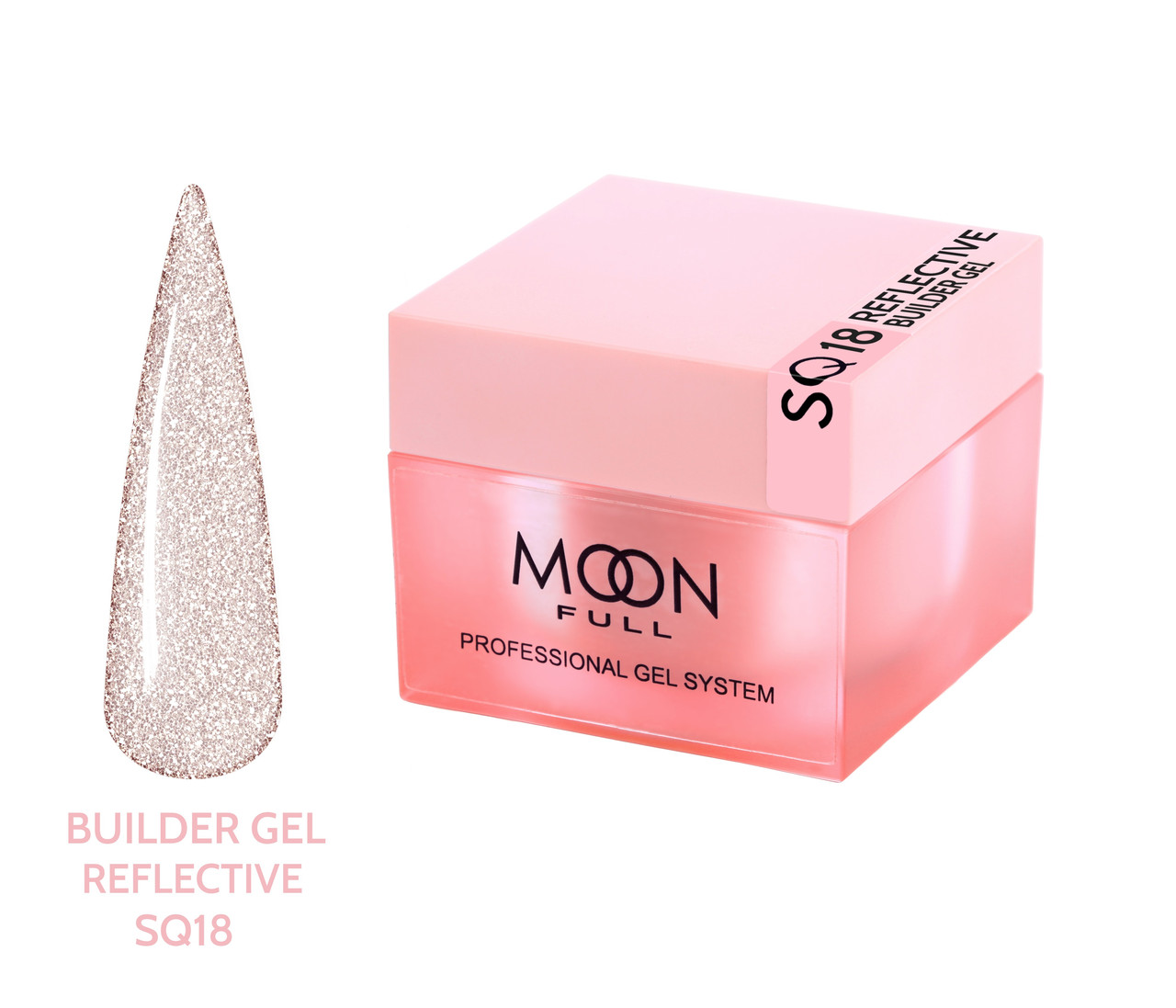 Гель для нарощування нігтів Moon Full Reflective Builder Gel з шимером світловідбиваючий №SQ18, 30 мл, фото 1