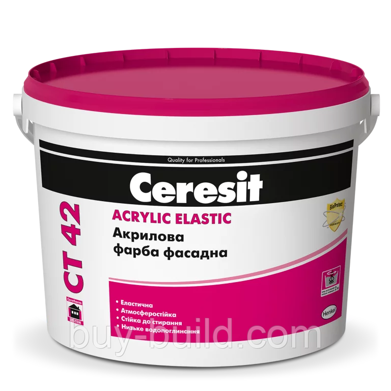 Фарба фасадна акрилова Ceresit CT 42 База А мат білий 3 л, фото 1