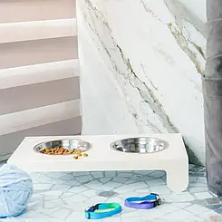 Столик з мисками для собак та кішок. 2 ємкості, Колір білий.