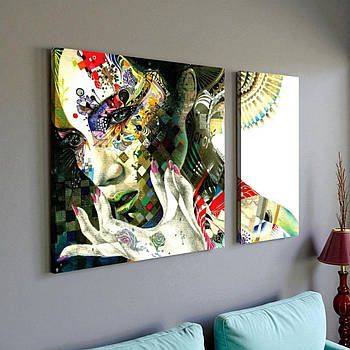 Модульна картина на полотні Дівчина абстракція 100х60 з 2-х частин