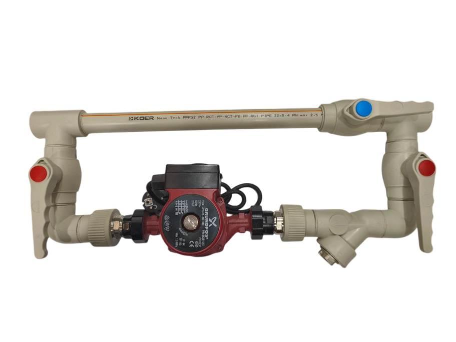 Байпас PPR поліпропіленовий KOER 32 для опалення з насосом GRUNDFOS UPS 25/6-180, фото 1