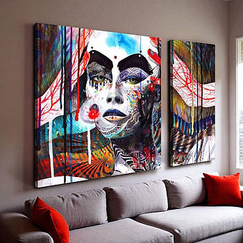 Модульна картина на полотні Абстракція Яскрава Дівчина 100х60 з 2-х частин