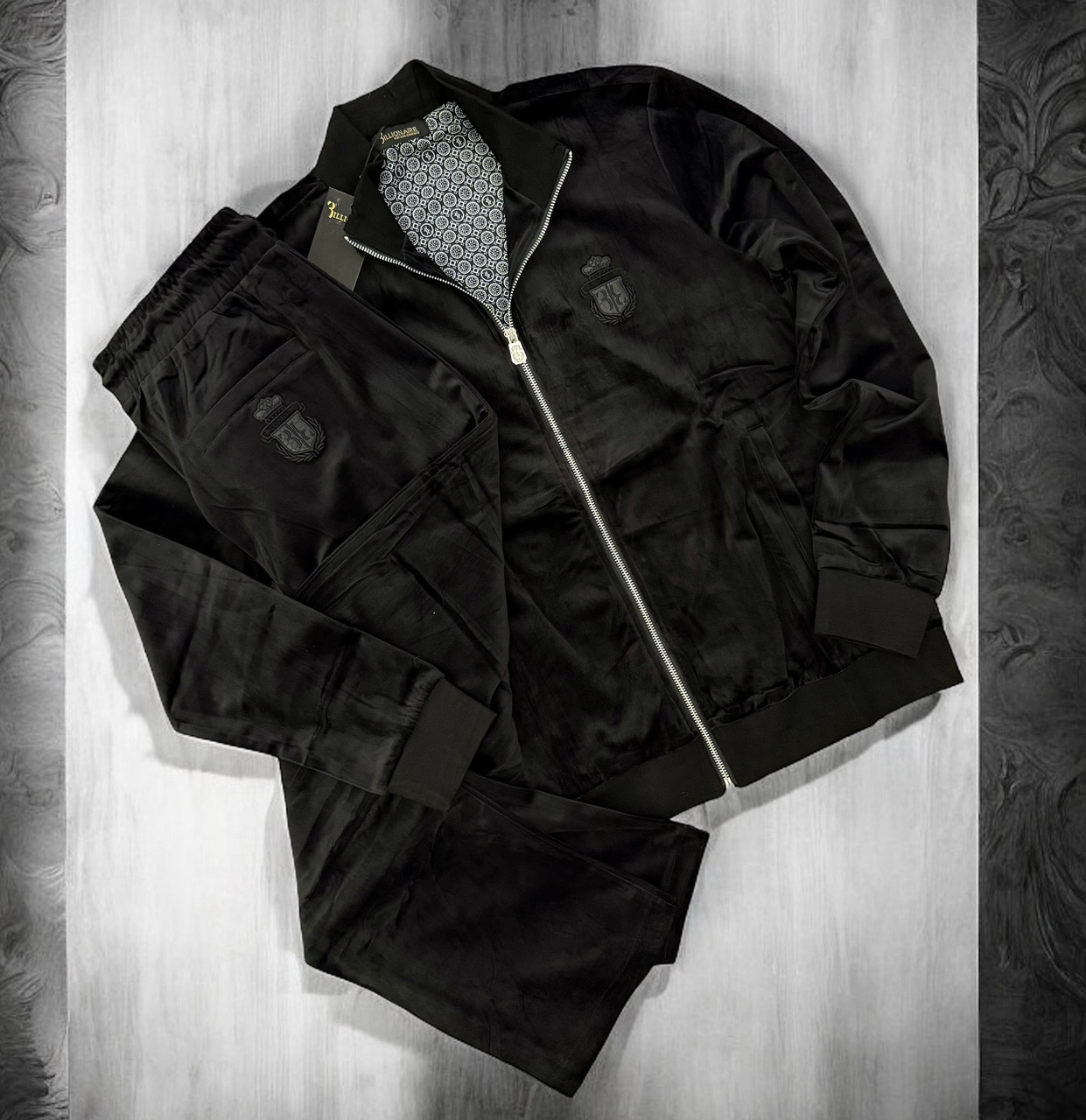 Чоловічий спортивний костюм Billionaire велюровий брендовий спорт костюм Білліонер чорний