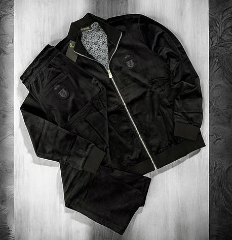 Чоловічий спортивний костюм Billionaire велюровий брендовий спорт костюм Білліонер чорний, фото 1