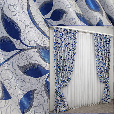 Комплект штор (2шт 1,5х2,8м) блекаут-софт. Колір сірий з синім. Код 383ш(Б) 30-542