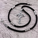 Чоловічий срібний хрестик на шовковому шнурку з срібними вставками. Цепочка шовкова із хрестиком. 55 см, фото 7