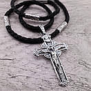 Чоловічий срібний хрестик на шовковому шнурку з срібними вставками. Цепочка шовкова із хрестиком. 55 см, фото 8