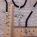 Чоловічий срібний хрестик на шовковому шнурку з срібними вставками. Цепочка шовкова із хрестиком. 55 см, фото 5
