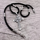 Чоловічий срібний хрестик на шовковому шнурку з срібними вставками. Цепочка шовкова із хрестиком. 55 см, фото 6
