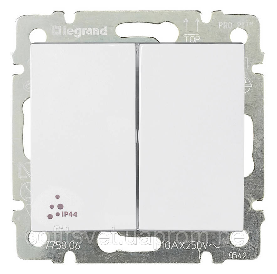 Перемикач на два напрямки двоклавішний Valena IP 44 10 AX 250 В~ білий Legrand 770098