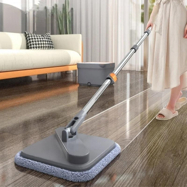 Швабра з автоматичним віджиманням квадратна з відром з роздільними ємностями для чистої та брудної води SHVBR-31 Сіра, фото 1