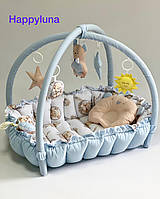 Кокон гніздечко, ігровий килимок Happy Luna 2в1 з тримачами для іграшок і ортопедичною подушкою