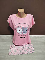 Підліткова піжама для дівчинки Туреччина Котик Аніме футболка та шорти 12-18 років рожева та блакитна