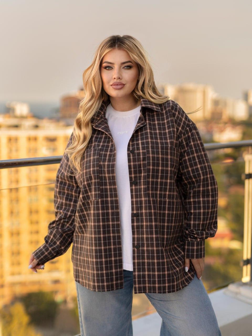 Сорочка ФЛАНЕЛЬ КЛІТИНКА жіноча р.40-62 ШОКОЛАД 5307, фото 1