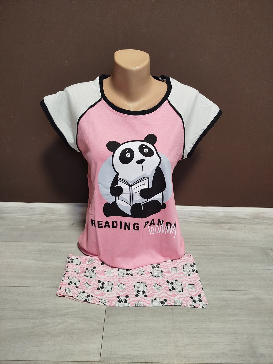 Підліткова піжама для дівчинки Туреччина Розумна панда футболка та шорти 10-16 років рожева та м'ята, фото 1