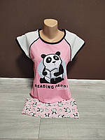 Підліткова піжама для дівчинки Туреччина Розумна панда футболка та шорти 10-16 років рожева та м'ята