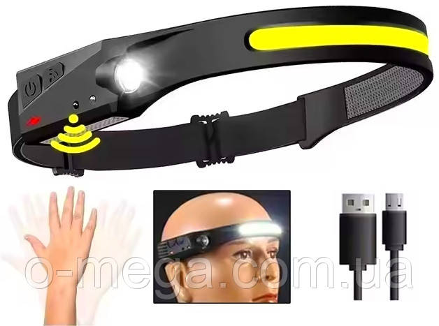 Ліхтар налобний COBA 689-1, з датчиком руху, акумуляторний 1200 mAh, фото 1