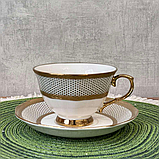 Чайний порцеляновий набір Афродіта: 6 чашок - 240мл, 6 блюдець колір - білий із золотом, фото 2