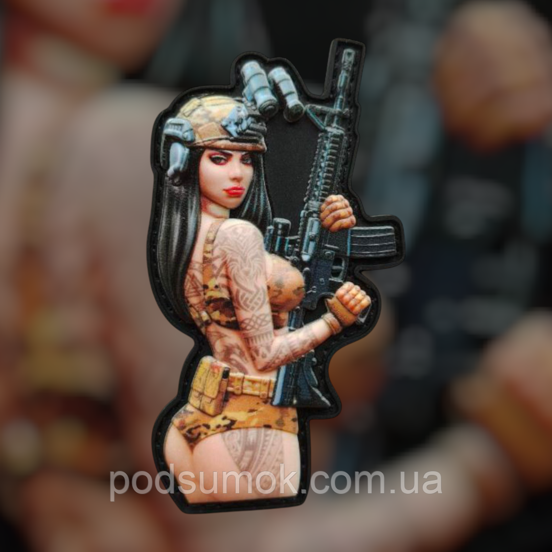Шеврон ПВХ ДІВЧИНА З ТАТУ 3D на липучці для велкро патч гумовий, фото 1