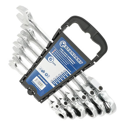 Набір ключів комбінованих із тріскачкою та шарніром 8,10,13,14,17,19 мм 6ед. на холдері СТАНДАРТ NFGW0601ST, фото 1