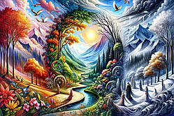 Діамантова вишивка. Картина на підрамнику Пори року, 40х60см, квадратні стрази