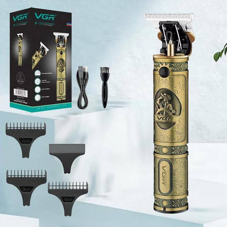 Акумуляторна машинка для стрижки VGR V-085 (тример для стрижки волосся та бороди), бронзова, фото 1