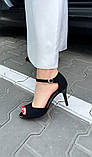 Жіночі замшеві чорні босоніжки на шпильці 37 39, фото 7