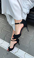 Замшеві чорні жіночі босоніжки на ремінці на шпильці розмір 39
