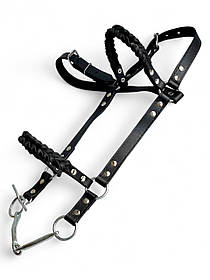 Вуздечка для коня Horse Stall шкіряна прикрашена Косою. Вуздечки для коня з трензелем.