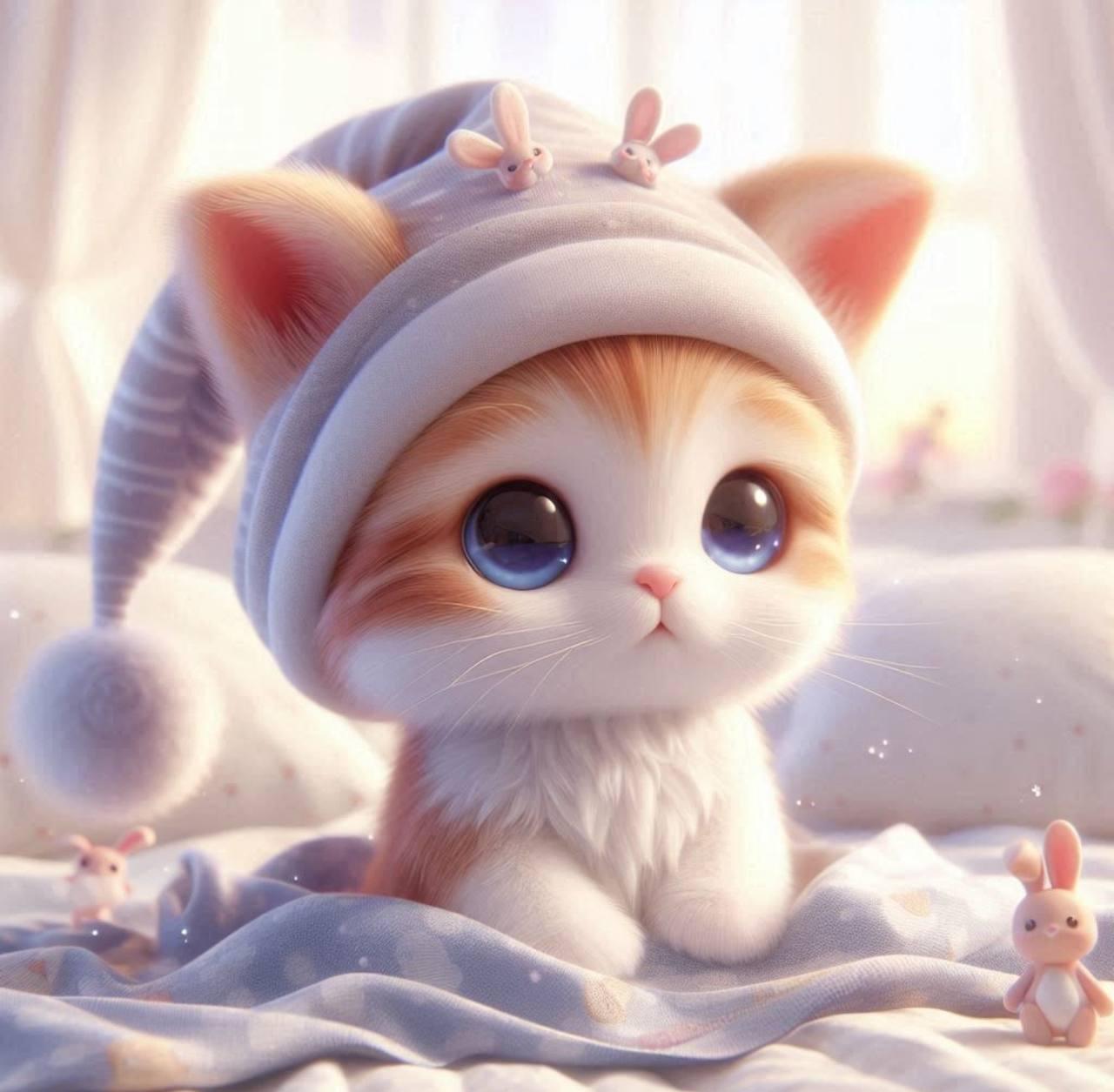 Алмазна мозаїка «Кошенятко в піжамі», 20*20см, на рамці, в кор. 21*21*2,5см, ТМ Dreamtoys, фото 1