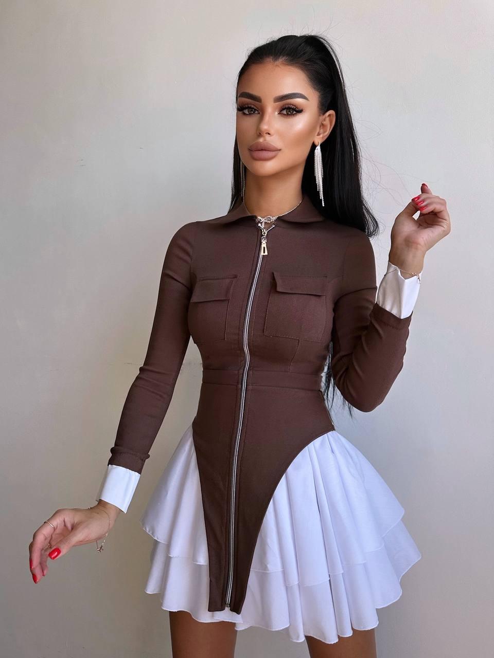 Жіноче коротке плаття з пишною спідницею відкладним коміром і блискавкою по всій довжині (р. 42, 44) 66036106Е, фото 1