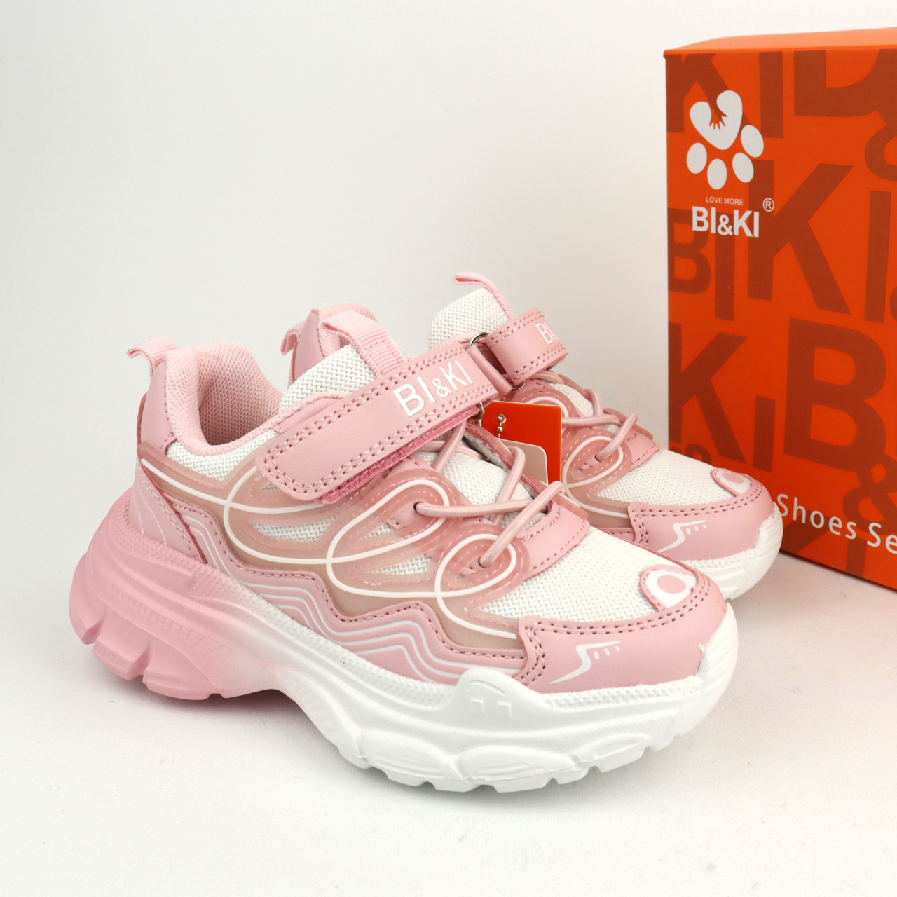 Рожеві кросівки для дівчинки на липучці з градієнтною біло-рожевою підошвою тм Bi&Ki